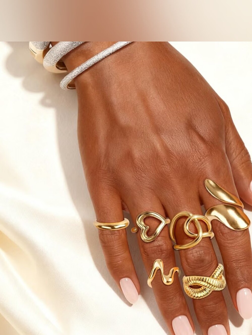 Chunky Gold Rings Open Adjustable Stackable Rings Set 6pcs - Picture 3 of 4